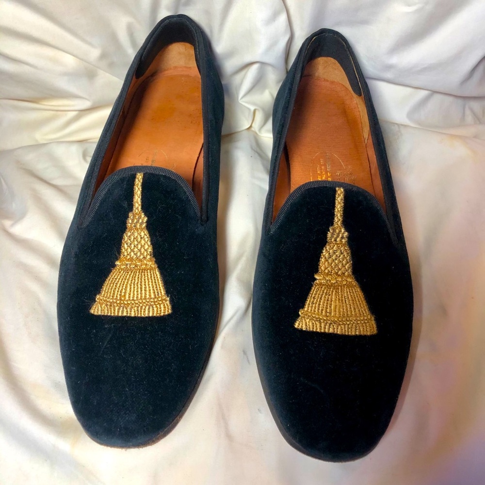 Stubbs & Wootton Black Velvet Tassle Loafer